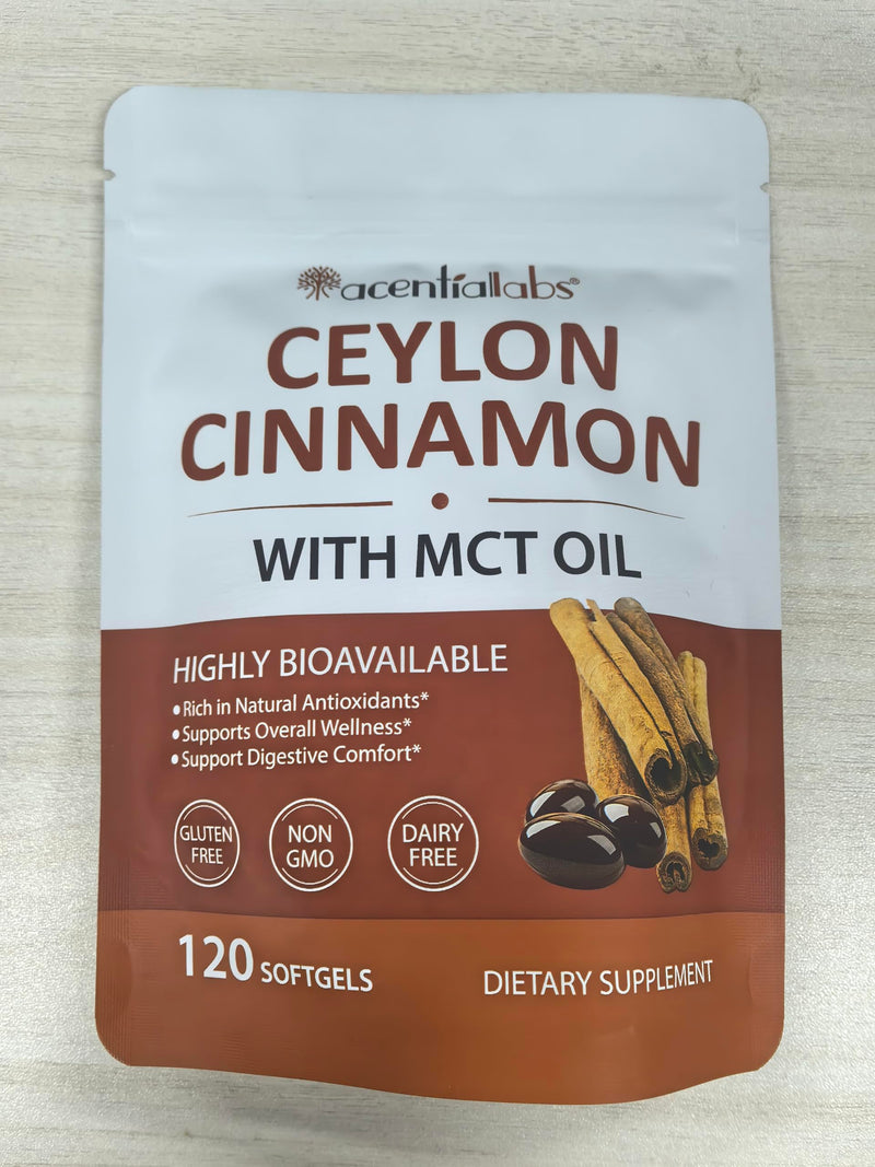 2 Bags Ceylon Cinnamon Softgels with MCT Oil – 600mg Cinnamomum Verum Extract, Easily Absorbed Formula for Daily Wellness Support, 120 Softgels, Non-GMO, Gluten Free Food Supplement