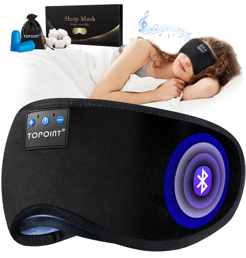 [Australia] - TOPOINT Sleep Mask with Headphones Bluetooth 5.4 Wireless, Sleep Headphones Earphones Earbuds with Microphone HD Speakers Music, Blackout Eye Mask for Sleeping Travel Meditation Men Women Cool Gadgets Ample Velvet Black 