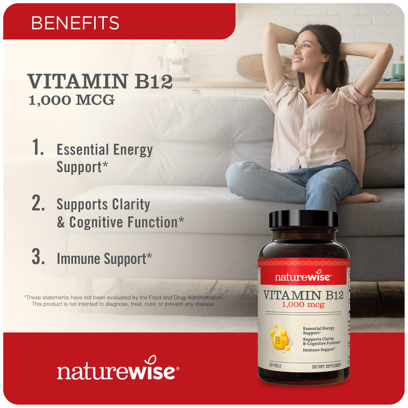 NatureWise High-Potency 1000mg Omega 3 600mg EPA 400mg DHA Vitamin E 180ct & 1000mcg Vitamin B12 150 Softgels Supplement Bundle