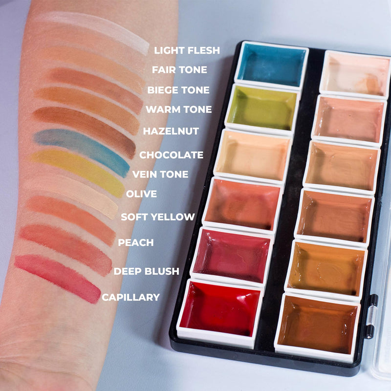 [Australia] - Narrative Cosmetics 12-Color Flesh Tone Alcohol-Activated Palette, Tattoo Cover, Highly Pigmented Professional SFX Makeup for Film, Theatre, TV 