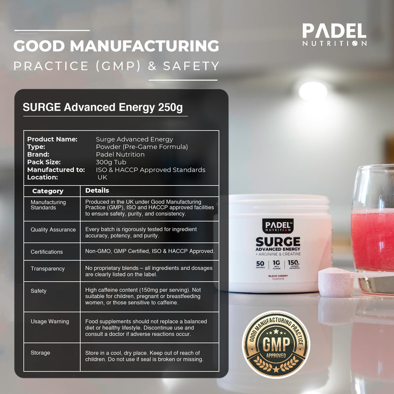 Energy Supplement for Padel Tennis - 50 Servings | Pre-Match Fuel for Tennis Players with Creatine, Caffeine & Arginine | Explosive Energy, Muscle Endurance & Mental Focus by Padel Nutrition Black Cherry
