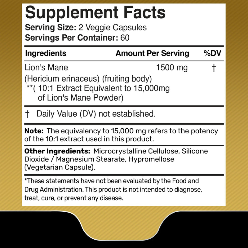 [Australia] - Lions Mane Supplement Capsules - 120 Count - Mushroom Supplement, Brain Supplements for Memory and Focus, Lion's Mane Mushroom Capsules Organic - Cognitive and Immune Support, Focus Supplement 120 Count (Pack of 1) 