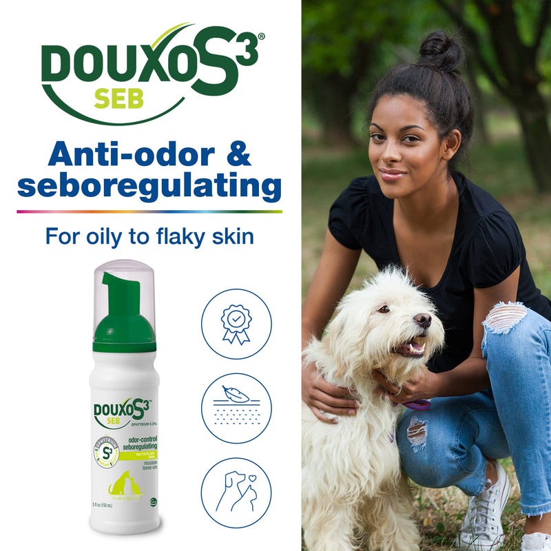 [Australia] - Douxo S3 Seb Mousse, Contains 0.5% Ophytrium, Odor Control & Seboregulating, For Oily to Flaky Skin, Seborrhea, For Dogs and Cats, 5.1 fl. oz. (150mL) 