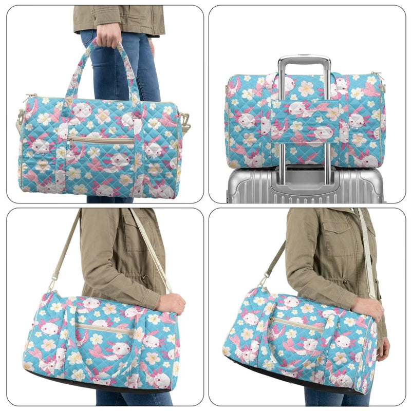 Axolotl Duffle Bag for Travel Expandable Polyester Weekender Overnight Quilted Travel Duffel Bag Carry-On for Airplanes Foldable Duffle Bags for Overnight Weekend Gym Axolotl