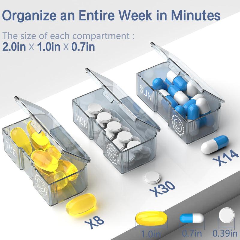 Pill Box, Weekly Medicine Pill Organizer,Daily 2 Times a Day AM PM Vitamin Container Case, Travel Essentials Pills Holder, 7 Day Cute Modern Supplement Dispenser (Purple) Purple