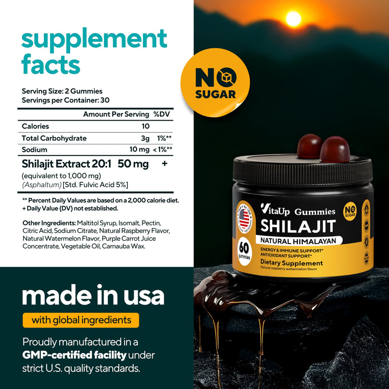 [Australia] - Himalayan Shilajit Gummies for Men & Women - Pure Shilajit for Men Gummies - Sugar Free Gummy Supplements with Fulvic Acid - Healthy Aging, Immune & Energy Support - 60 Count 60 Count (Pack of 1) 