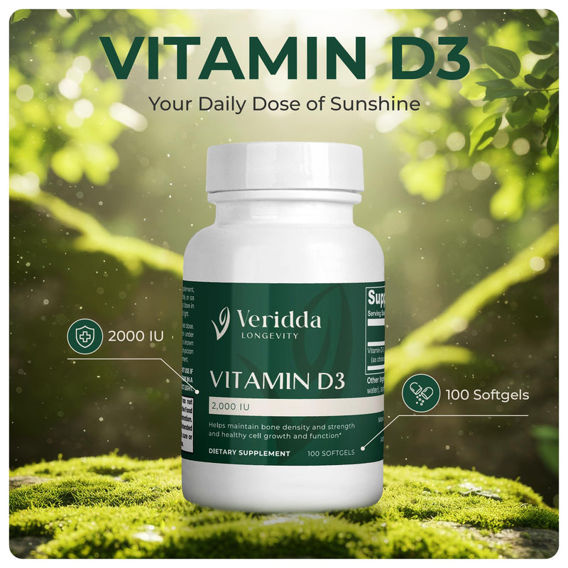 Vitamin D3 2000 IU Softgels – High Absorption Supplement for Immune Support, Bone Density & Teeth Health – Tiny, Easy to Swallow Daily Softgels – 100 Count