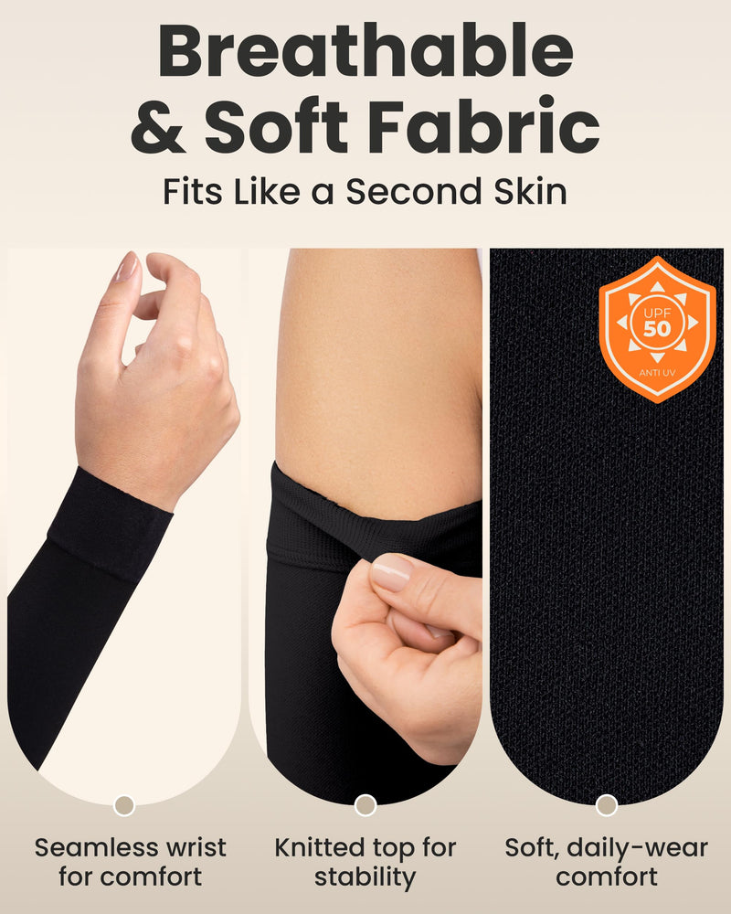 [Australia] - KEMFORD Compression Lymphedema Arm Sleeves for Women - 20-30 mmHg, Black - Medical Arm Brace for Swelling, Edema, Circulation Small/Medium Black (20-30 Mmhg) 