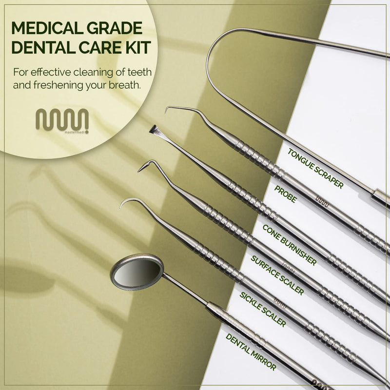 [Australia] - 6 Pack Dental Tools Teeth Cleaning Kit, Plaque Tartar Remover for Teeth and Oral Care for Adults, Kids and Pets, Includes Tongue Scraper, Mirror, Probe, 100% Stainless Steel Dental Kit with Case 