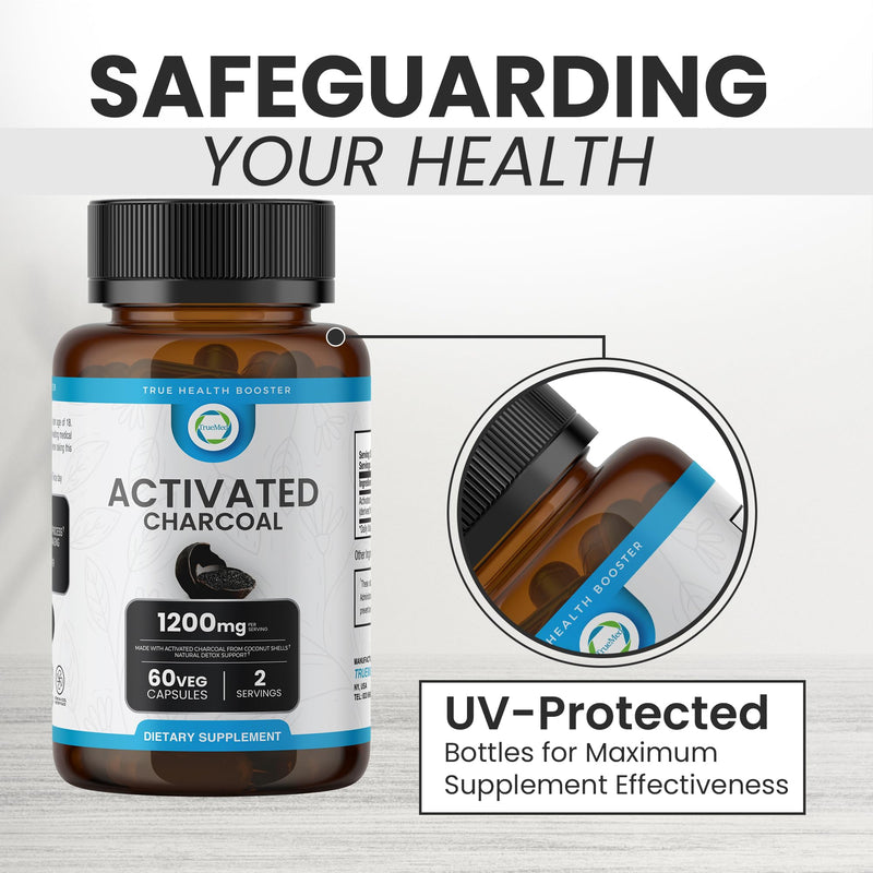 [Australia] - Activated Charcoal Capsules 1200 MG, 60 Veg Caps, 30-Days Premium Detox & Digestive Support, Gas & Bloating Relief, Organic Coconut Shell Charcoal, Gut Health, USA Made. 