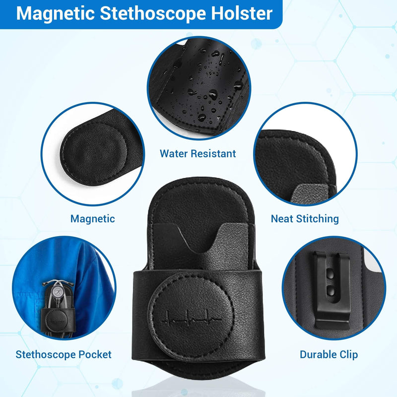 [Australia] - Magnetic Stethoscope Holster for 3M Littmann Stethoscope, MDF, & More. Stethoscope Holder Hip Clip Great for RN, MD, EMT, & Medical Student. (Black) Black 