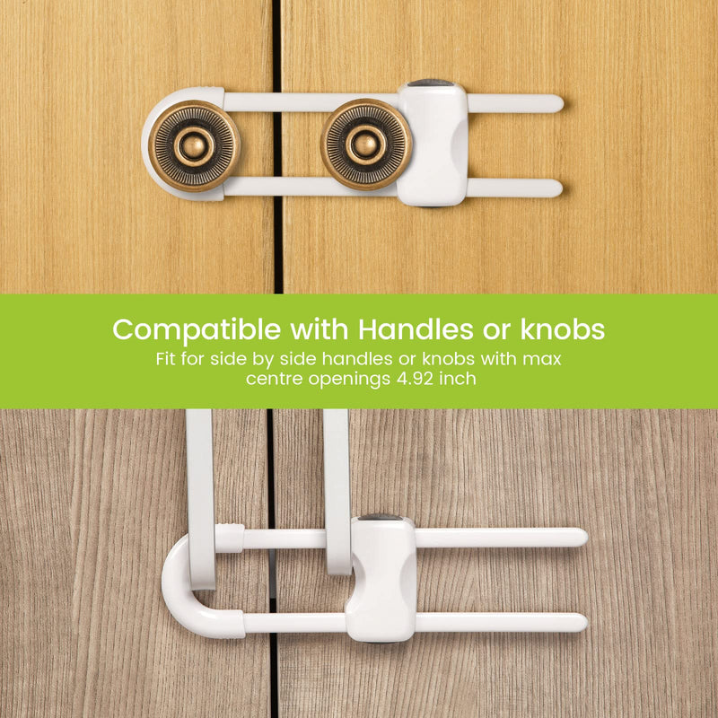 [Australia] - Jetec 10 Pieces Cabinet Locks for Babies, U-Shaped Proofing Drawers Safety Child Locks Adjustable, Easy to Use Childproof Latch for Knob Handle on Kitchen Door Storage Cupboard Closet (White) White 