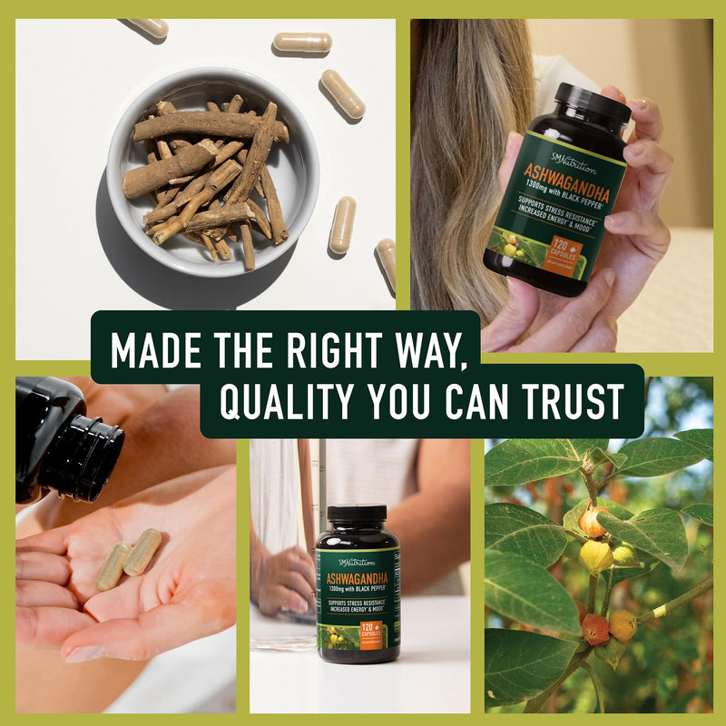 [Australia] - Smoky Mountain Naturals, LLC Ashwagandha Supplement 1300mg | High Absorption Adaptogen from Root Powder with Black Pepper | Non-GMO | 120ct, 2-Month Supply 