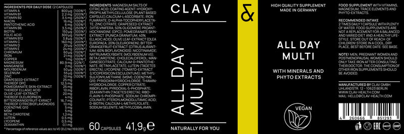 All Day Multi - A-Z Multivitamins and Minerals - 30 Valuable Vitamins, Minerals, Trace Elements & Plant Extracts - All in One Premium Multi Vitamin for Men and Women - Natural & Vegan