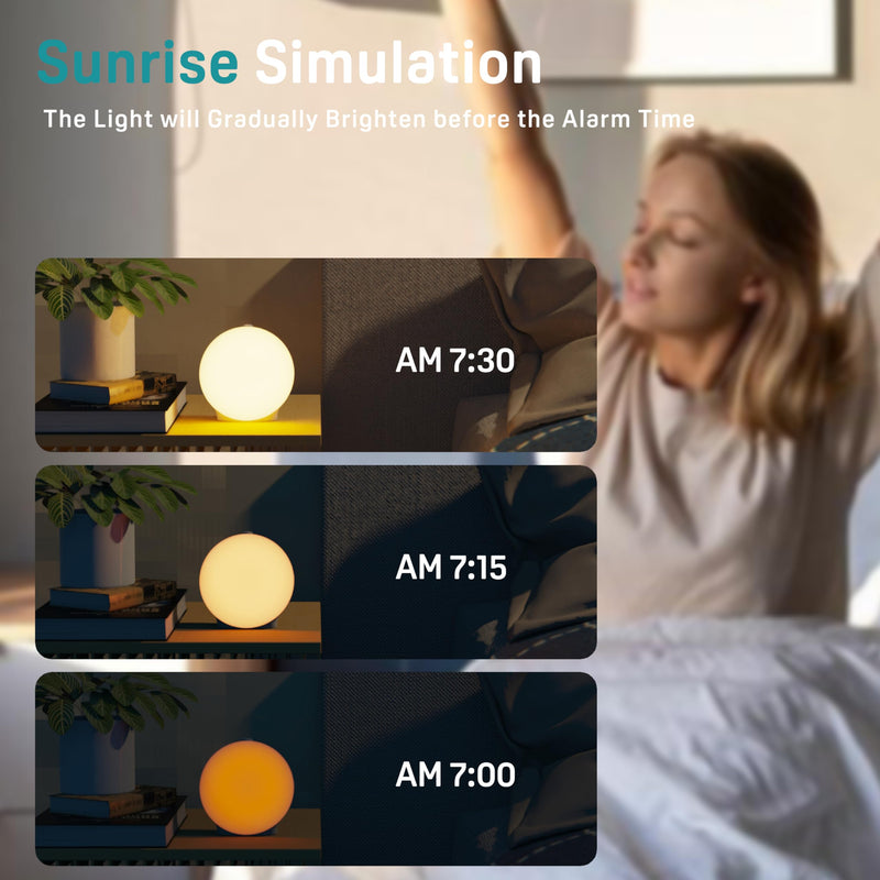 [Australia] - Sunrise Alarm Clock White Noise Sound Machine with 25 Soothing Sounds, 17 NightLights, Bluetooth Speaker Wake Up Light Alarm Clock for Bedrooms, Heavy Sleepers, Baby, Kids, Adults, Seniors, Ideal Gift 
