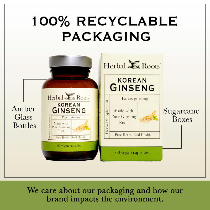 [Australia] - Herbal Roots Panax Ginseng | Organic Korean Ginseng Root Powder | 1000mg | High Ginsenosides for Energy & Performance | 60 Vegan Capsules 