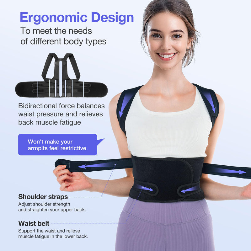 [Australia] - Posture Corrector for Women and Men, Upgraded Full Back Brace Support, Adjustable Shoulder Straightener for Improving Back Posture, Relief for Upper and Lower Back, Lumbar, Neck, Shoulder Pain Black Large 