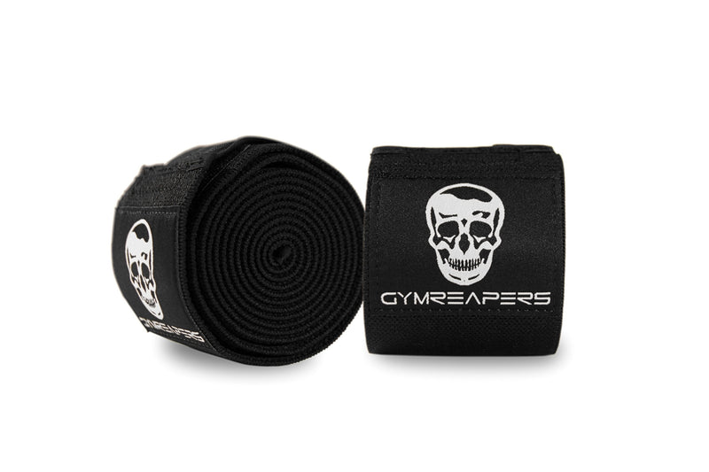 [Australia] - Gymreapers Knee Wraps (Pair) With Strap for Squats, Weightlifting, Powerlifting, Leg Press, and Cross Training - Flexible 72" Knee Wraps for Squatting - For Men & Women - 1 Year Warranty (Black) Black 
