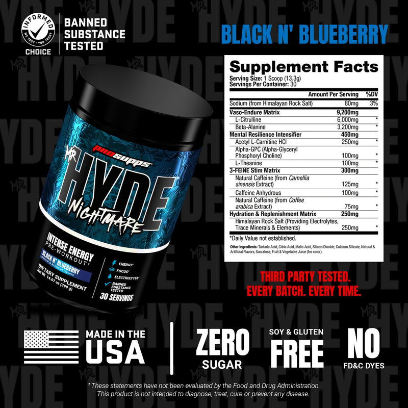 [Australia] - PROSUPPS Mr. Hyde Nightmare Pre Workout Powder with Caffeine & Beta Alanine - Preworkout for Intense Energy, Mental Focus & Performance - Gym & Fitness Supplements (Black N' Blueberry, 30 Servings) Black N' Blueberry 