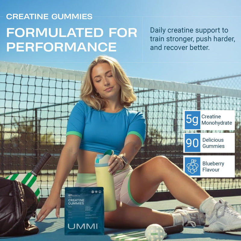 UMMI Creatine Gummies – Helps Support Physical Performance, Vegan & Sugar-Free with Betaine, B12 & Taurine - 5000mg Chewable Creatine Monohydrate Gummies for Men and Women - Blueberry Flavor, 90 Count