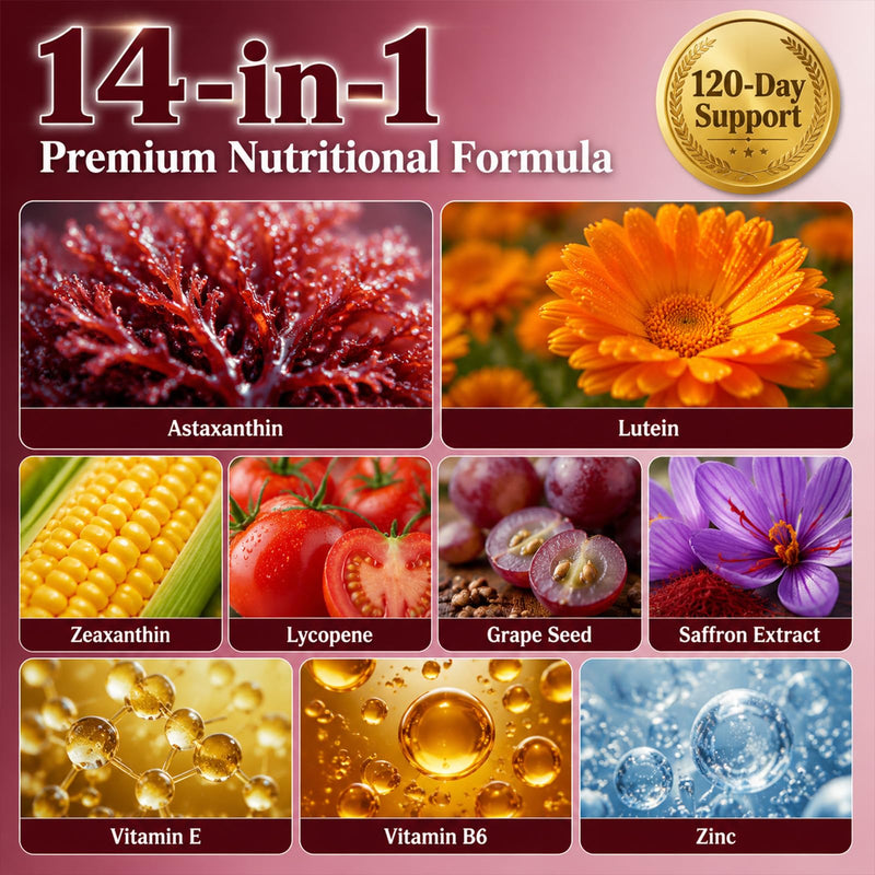 Astaxanthin 24mg & Lutein 40mg, 14 in 1 Supplements 240 Softgels, with Zeaxanthin Supplements, Fresh Microalgae Source, Gluten Free, Supports Eye, Skin Health & Natural Tanning, Antioxidant