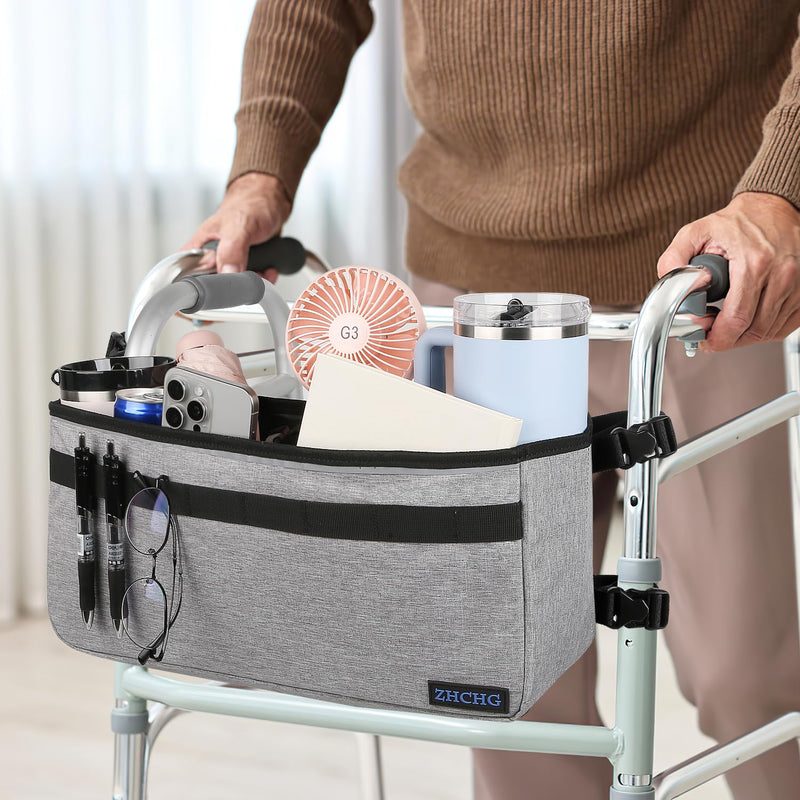 [Australia] - Walker Basket for Seniors, Walker Accessories, Folding Walker Bag with Large Capacity & Never Tipping Over, Best Gift- Gray (Not Fit Rollator Walkers) 
