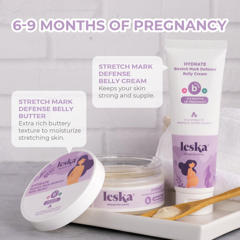 [Australia] - Leska Maternity Cream 2-Pack | STAGE B: HYDRATE Stretch Mark Defense Belly Cream & Butter (Pregnancy Months 6-9) | Part of a Complete 3 Part Pregnancy Skin Care System (4-4.93oz) 4-6 Months, Belly Butter & Cream 2-Pack 