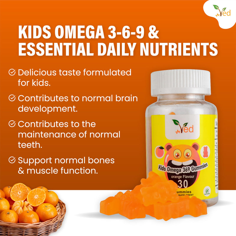 Omega 3 6 9 Gummie Kids,15 Day Supply, Natural Orange Flavour, 30 Chewable Vegan Gummies, Vegetarian Friendly, Energy & Immune System, Kids Omega 3 6 9 Gummies, GMO & Gluten Free. Kids Omega 3 6 9 Gummie