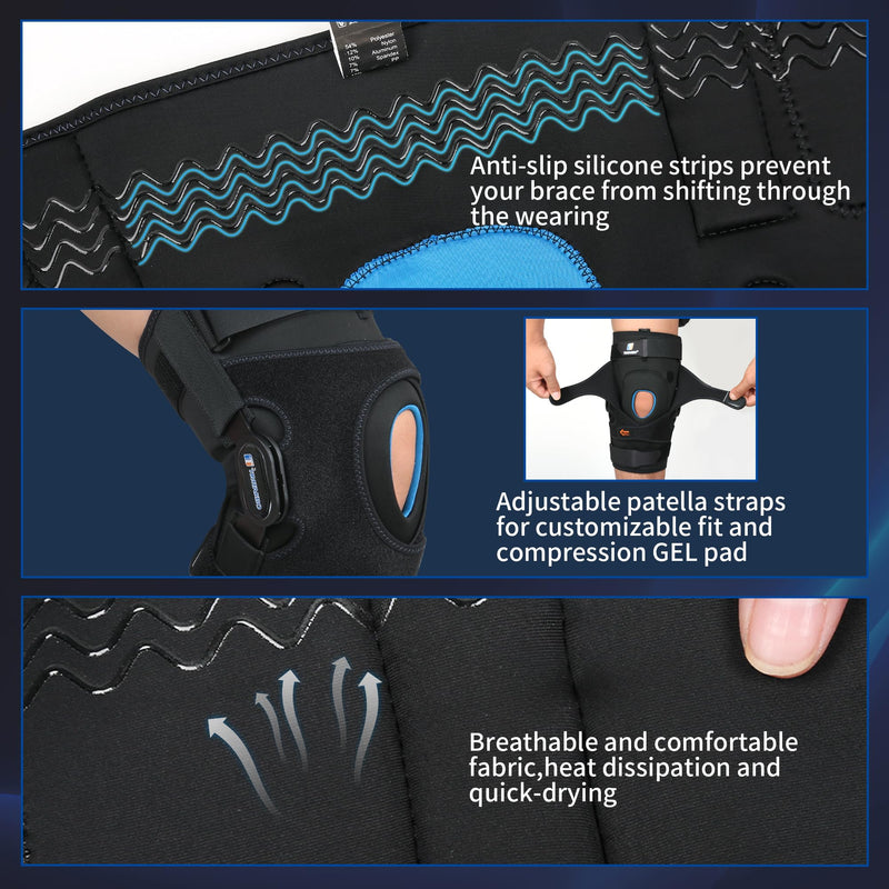[Australia] - T TIMTAKBO Higned Knee Brace with Side Stabilizers,Knee Brace for Men/Women with Dual Removable Metal Hinges,Patellar Pad Knee Support with Strong Stability for Joint Pain Relief,Arthritis,Meniscus Black Large 