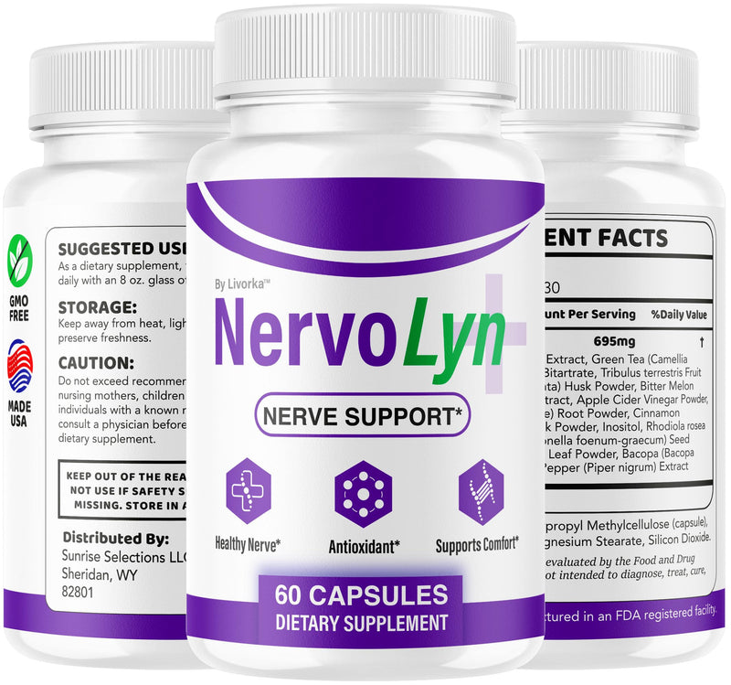(3 Pack) NervoLyn Capsules - Official Nervo Lyn Advanced Supplement Formula Nerve Health, Natural NervoLyn Brain & Memory Focus Vitamins Suppor for Overal Health & Wellness, 180 Capsules for 3 Months