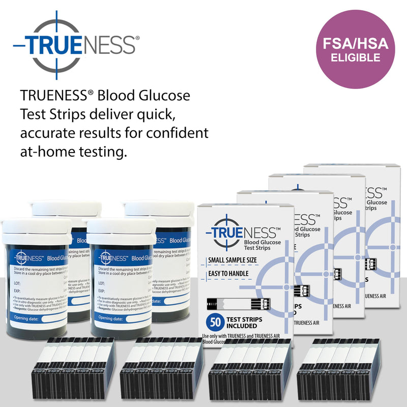 [Australia] - TRUENESS Blood Glucose Test Strips - Diabetic Blood Sugar Test Strips - Compatible with TRUENESS Meters for Accurate Diabetes Monitoring - 50 Count (4 Pack) 50 Count (Pack of 4) 