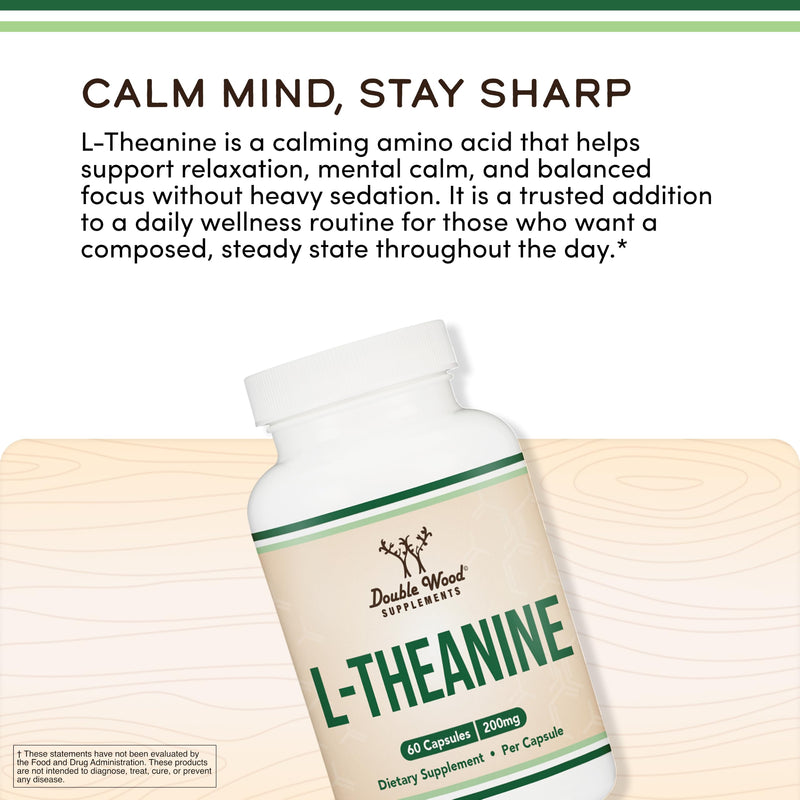 L-Theanine 200mg, Calm, Restful Sleep & Focus, 60 Capsules | Calm & Stress Relief, Restful Sleep Support, Calm Focus Without Jitters, Non-GMO, Third-Party Tested 60 Count (Pack of 1)