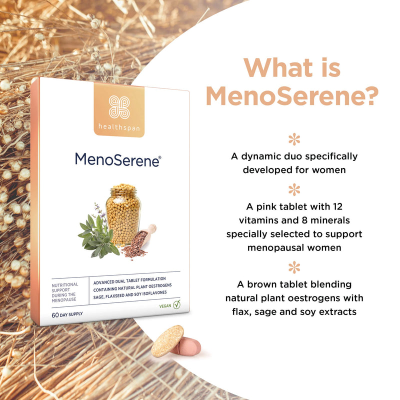 Healthspan MenoSerene | Menopause Support | Women's Health | Vitamin D3 for Normal Bone Health | Vitamin B6 for The Reduction of Tiredness & Fatigue | Vegan (60 Day Supply)