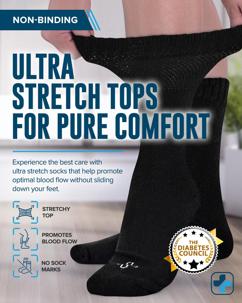 [Australia] - Doctor's Select Bamboo Viscose Diabetic Socks Women - 4 Pairs Crew Womens Diabetic Socks Size 6-9 Large 4 Pairs - Black 