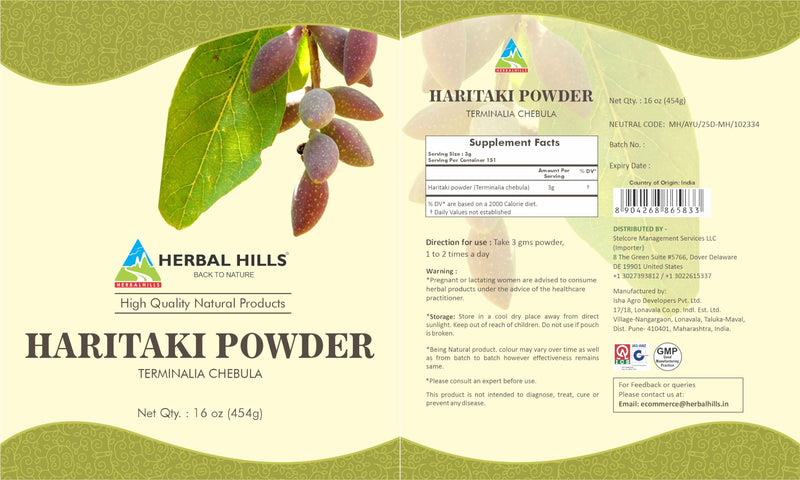[Australia] - HERBAL HILLS Haritaki Powder Terminalia Chebula Inknut Harde 1 Pound / 16 Oz Pack of 1 16 Ounce Pack of 1 