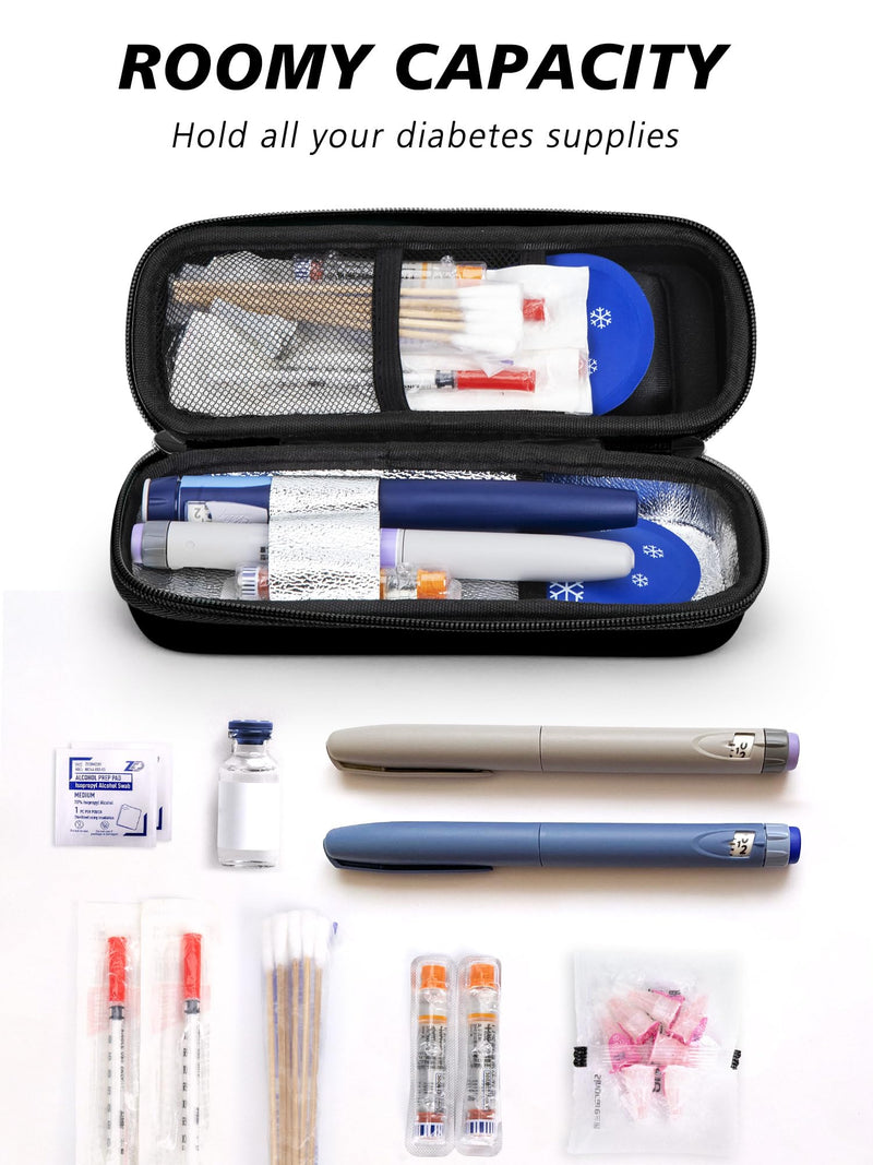 [Australia] - YOUSHARES Insulin Cooler Travel Case with Temperature Display - Refrigerated Medicine Cooling Bag with 2 TSA Approved Ice Pack, Medication Pen Diabetic Supplies Organizer for Trip and Daily 02 Black 