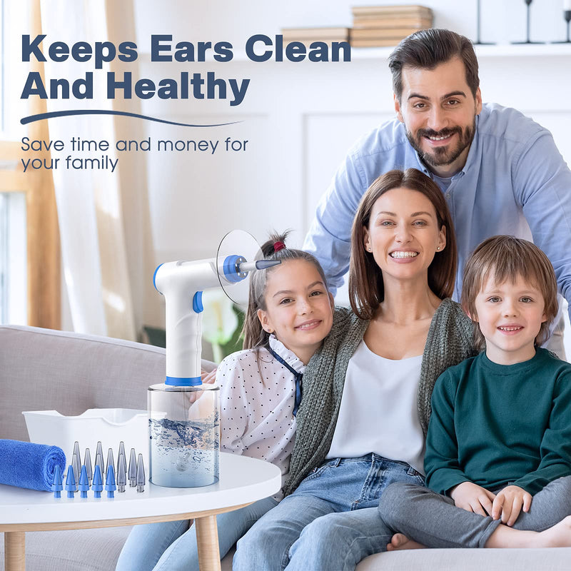 [Australia] - Ear Wax Removal, Electric Ear Cleaning Kit with Light, Ear Irrigation Kit with 4 Pressure Modes, Safe and Effective Ear Flush Kit with Ear Cleaner - Includes Basin, Towel & 15 Tips Blue 