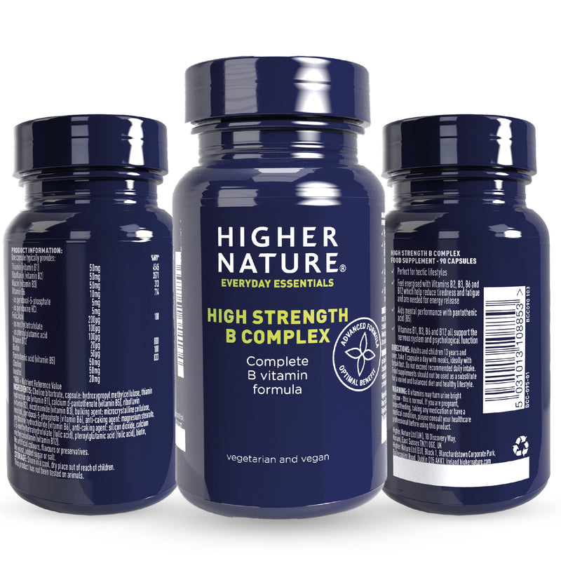 Higher Nature - High Strength - Vitamin B Complex - Reduce Tiredness - Supports Nervous System - Vegan Friendly - 90 Capsules