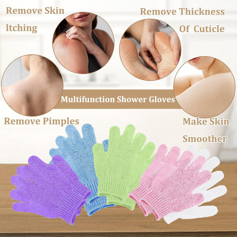 [Australia] - KEYRI Pack of 10 peeling gloves, peeling gloves, exfoliating gloves for body and face, massage glove, peeling washing gloves for women, shower spa massage (white + pink + purple + green + blue) white + pink + purple + green + blue 