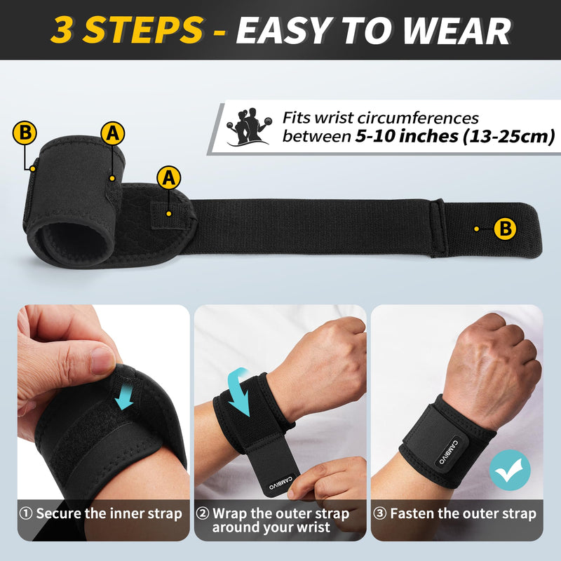 [Australia] - CAMBIVO Wrist Wraps for Men and Women 2 Pack, Adjustable Compression Wrist Brace for Carpal Tunnel, Wrist Support, Pain Relief, Lifting Straps Wrist Bands for Fitness, Weightlifting, Gym Workout Black 