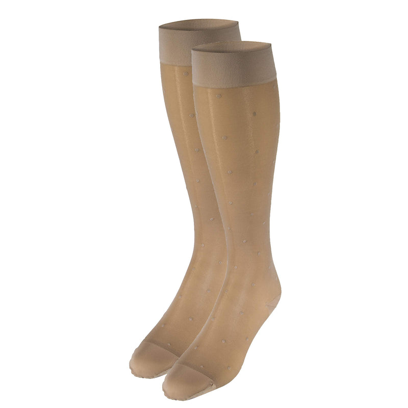 [Australia] - Truform Sheer Compression Stockings, 15-20 mmHg, Women's Knee High Length, Pattern Knit, Nude, Large Nude Dot Pattern Medium (1 Pair) 