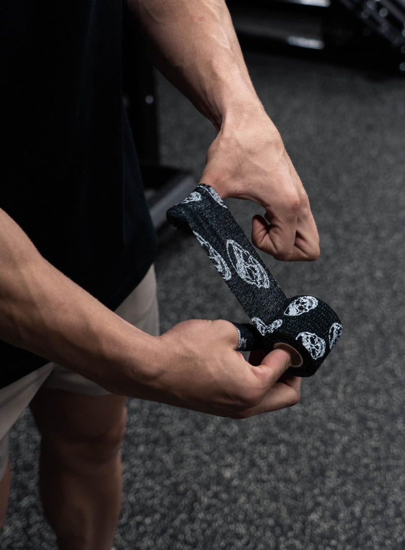 [Australia] - Gymreapers Hook Grip Weightlifting Tape (3 Pack) Premium Adhesive Thumb Skull Tape for Finger Protection, Powerlifting, Exercise & Cross Training - Athletic Sweat Proof Tape Black 