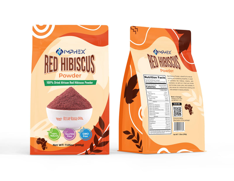 Red Hibiscus Powder – Bissap Rouge | Raw & Natural from Senegal | 100% Pure Superfood | Rich in Antioxidants & Vitamin C | Non-GMO, Gluten-Free, No Additives | 7.05 oz (200g)