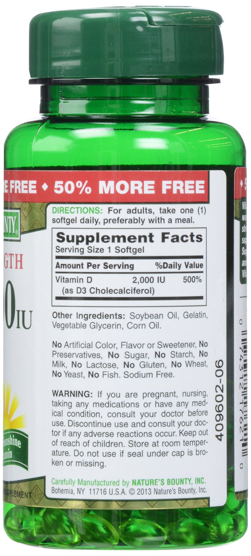 Nature's Bounty, D 2000 Iu Softgels, 150 Count Unflavored 150 Count (Pack of 1)