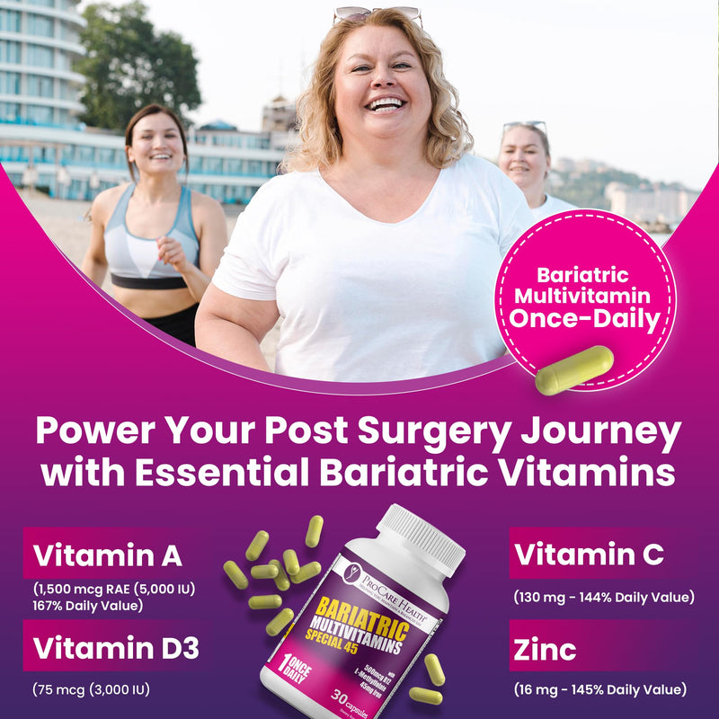 Special-45 Bariatric Multivitamin | Reduced B12 | Capsule | 30ct | Post-Op Bariatric Vitamins for Gastric Bypass and Sleeve Patients, Sustains Recovery & Energy* (1 Month Supply) - Made in USA 30 Count (Pack of 1)