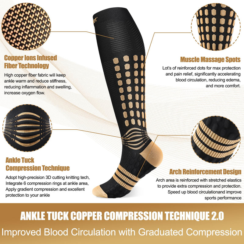 [Australia] - NEENCA Copper Compression Socks, Medical Knee-High Graduated Stockings, Ankle Support for Injury Recovery & Pain Relief, Women & Men Circulation, Swelling, Travel, Pregnancy, Flying‚Äî1 Pair, 20-30 mmHg Medium High Copper 