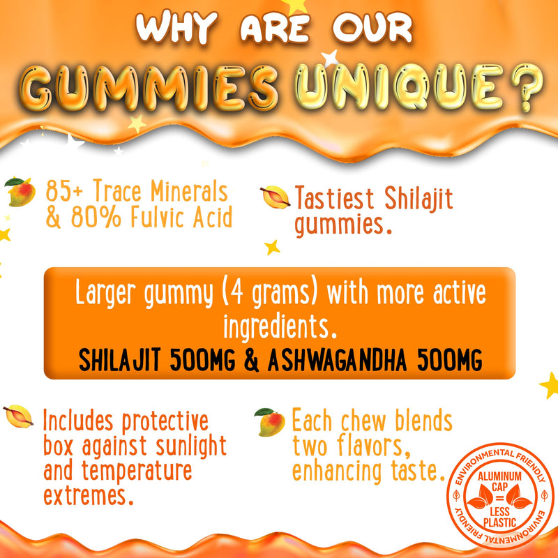 [Australia] - Pure Himalayan Shilajit Gummies - High Potency Gold Grade Resin - Energy Boost and Immune Support for Men and Women with Ashwagandha and Shatavari - 60 Gummy - Peach & Mango 60 Count (Pack of 1) 