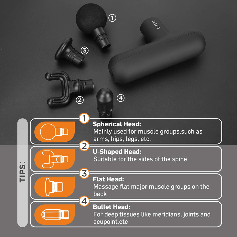 [Australia] - Mini Massage Gun, Powerful Fascial Gun Portable Deep Tissue Percussion Muscle Back Head Massager for Pain Relief with 4 Massage Heads High-Intensity Vibration Rechargeable Small Massage Gun Black 