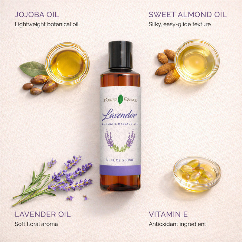 Lavender Massage Oil with Jojoba & Sweet Almond Oil, 8.5 fl oz | Soft floral aroma • Smooth massage glide • Jojoba & sweet almond oils • Vitamin E • Small-batch crafted Lavender 8.5 Fl Oz (Pack of 1)