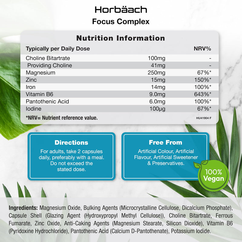 Nootropic Brain Supplements | 180 Vegan Capsules | Cognitive Complex Enhancer for Energy, Focus & Mental Performance | by Horbaach